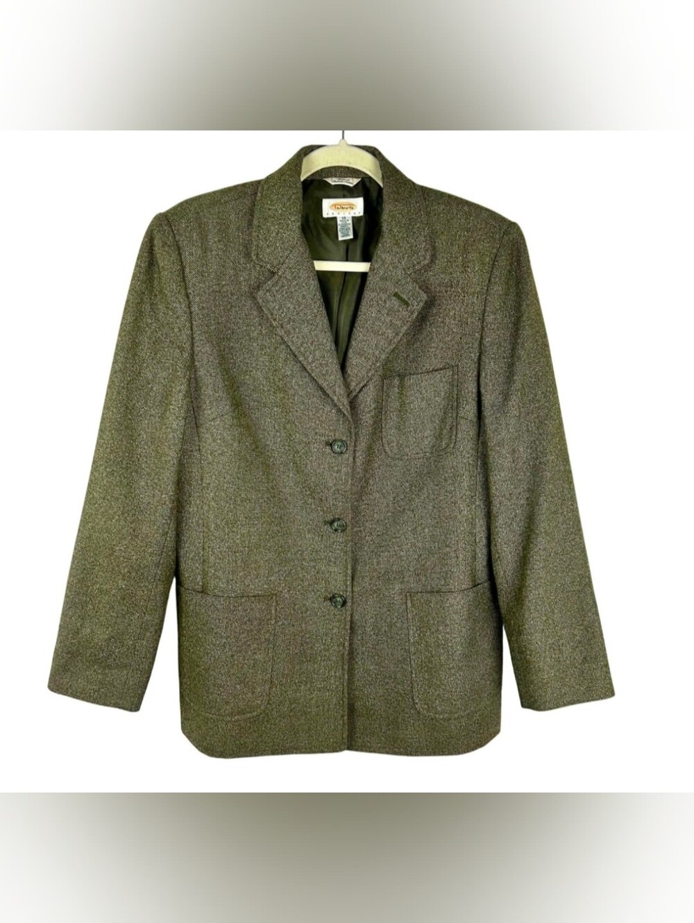 Vintage Talbots Petite Italian Fabric Wool Silk Blend Blazer Jacket Brown Olive